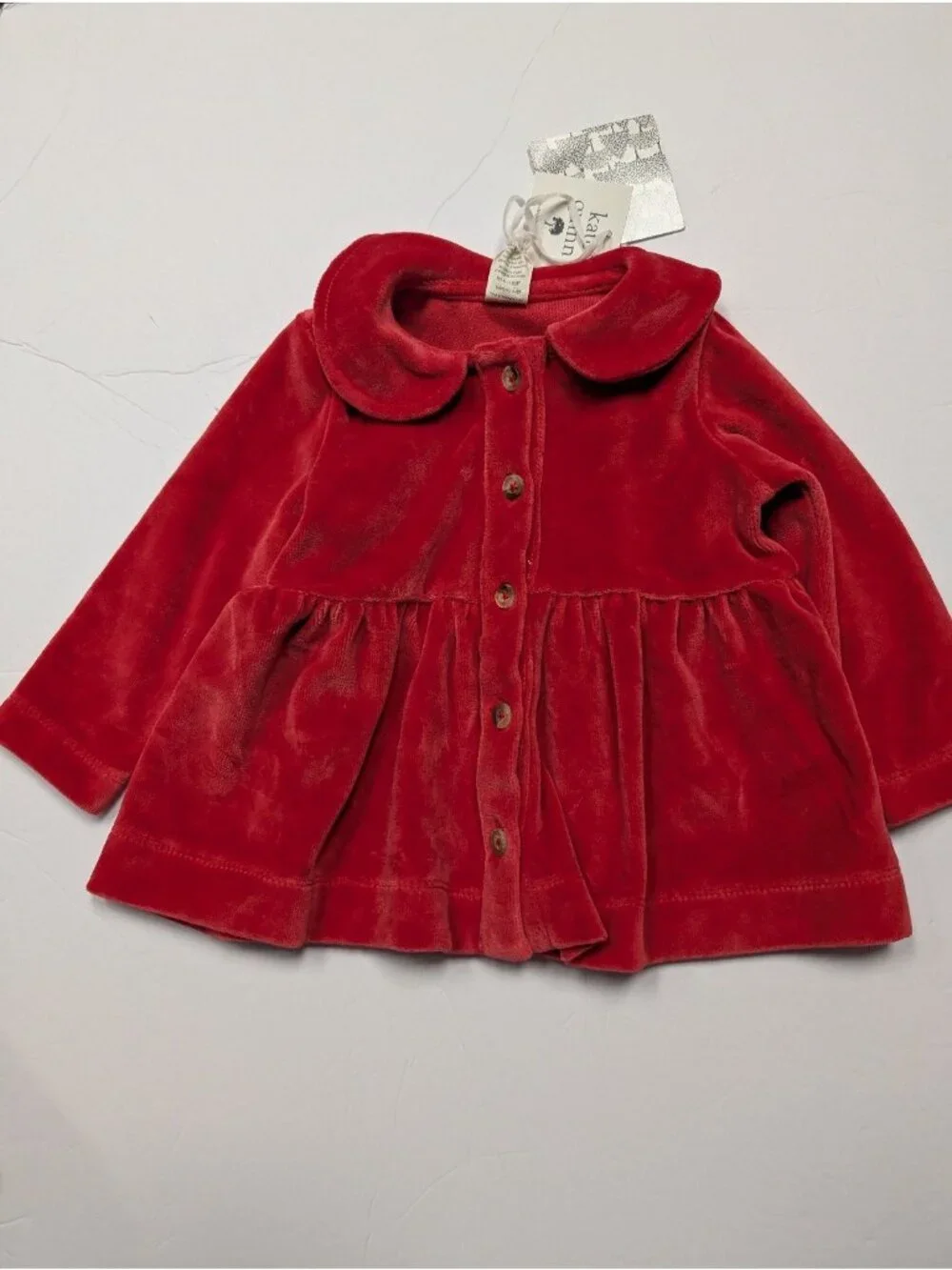 Kate Quinn Organic Cotton Velour Cardinal Red Peter Pan Top Flare Pant Set 12-18